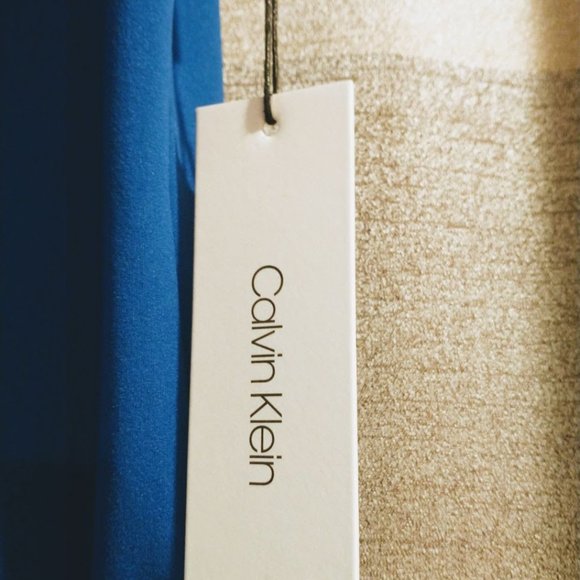 NWT Calvin Klein Royal Blue Flutter Sleeves Dress - Picture 5 of 8